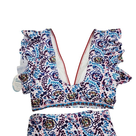 Womens Soucrat Ruffled V-Neck Bikini Set High-Waist Floral Swimsuit S Multicolor - Picture 7 of 7